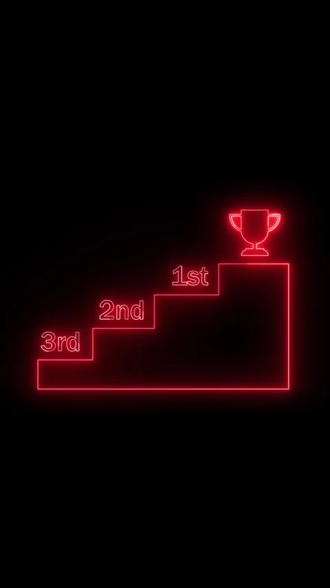 Red neon leaderboard steps trophy animation achievement award esports celeb.. Stock Footage 341611645