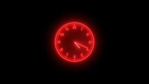 Red neon light analog clock isolated on black background Stock Illustration