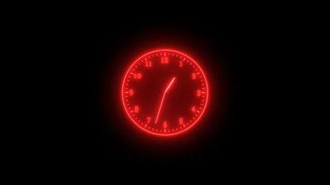 Red neon light analog clock isolated on black background Stock Illustration
