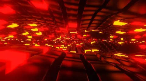 Red neon light cubes surfaces 3D render Illustrazione stock