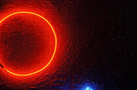 Red neon light illuminating the interior of a modern pub イラスト素材