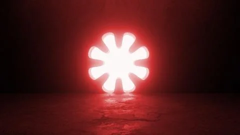 Red neon light shining in dark room with concrete floor Illustrazione stock