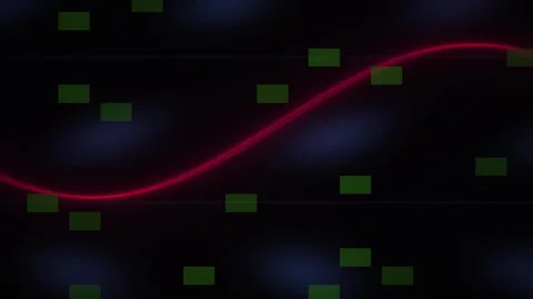 Red Neon Light Wave Moving over Digital Green Squares on Black Background T.. Stock Footage 343762855