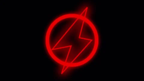 Red Neon Lightning battery charging Symbol in a Circle on animated Black Ba.. Stock Footage 321626422