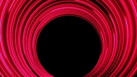 Red neon lines move in a circle on a dark background with free space in the Stock Footage 272237327