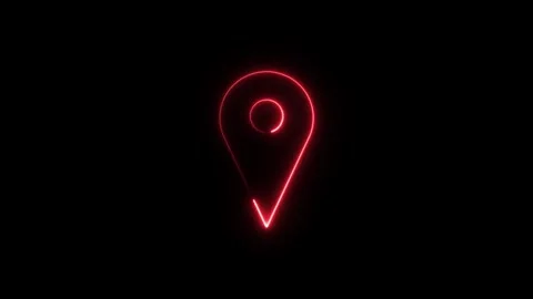 Red neon location pin icon with glowing effect for navigation or map apps Stock Footage 344860795