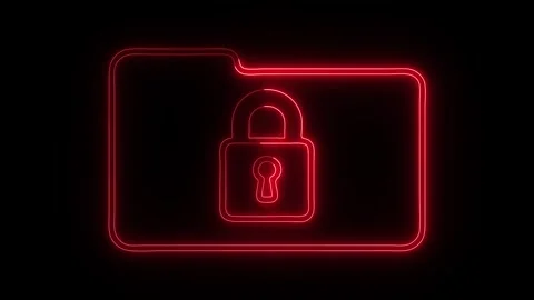 Red neon locked folder icon seamless animation loop for data security Stock Footage 334042922