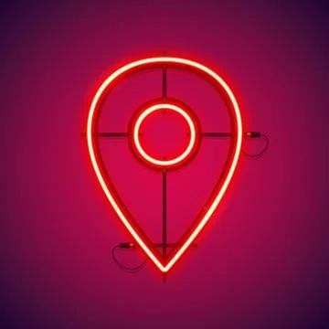 Red Neon Map Pointer Symbol Stock Illustration
