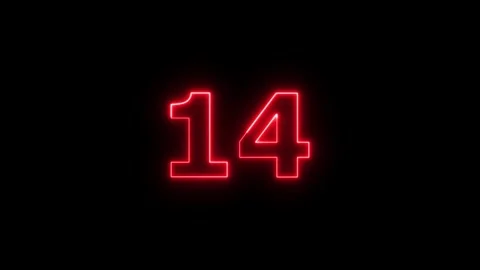 Red neon number 14 glowing on black background animation. 库存影片 337443856