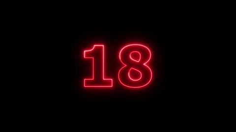 Red neon number 18 glowing on black background motion footage. 库存影片 337443878