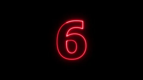 Red neon number 6 glowing on black background countdown. Vídeos de archivo 337444040