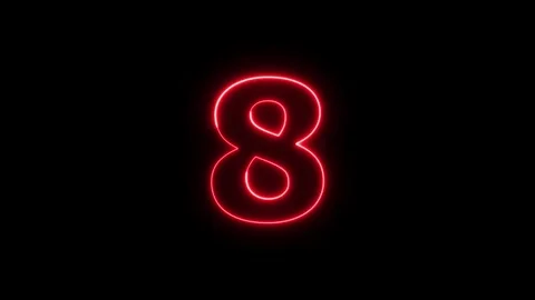 Red neon number eight glowing on black background for digital display. 库存影片 337444030