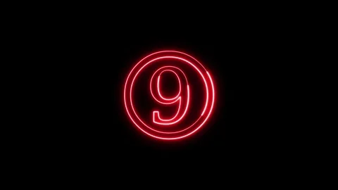 Red neon number nine glowing with motion effect on black. Vidéo 337330882