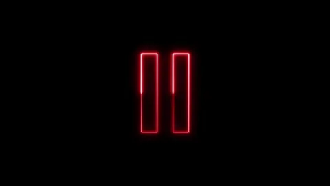 Red neon pause icon flickering on dark background motion footage. Video stock 337081974