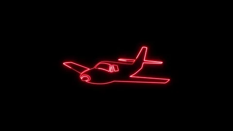 Red neon plane icon animation shimmering on black background art. Stock-Footage 337081958