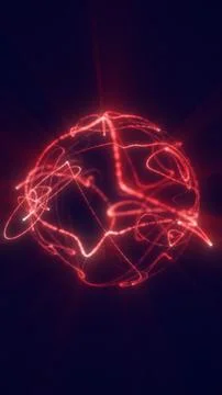 Red neon plasma ring with glowing light trails on dark background, abstract.. Stock Illustration