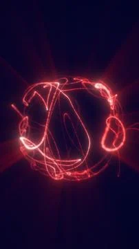 Red neon plasma ring with glowing light trails on dark background, abstract.. Stock Illustration