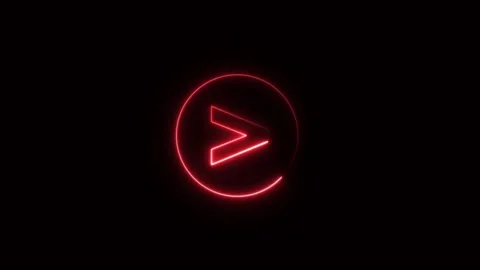 Red neon play button icon inside a glowing circle on black. Play button vid.. Stock Footage 337130578