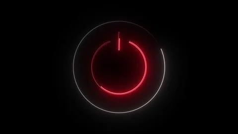 Red neon power button symbol glowing on black. Red neon power for technolog.. Stock Footage 337816549
