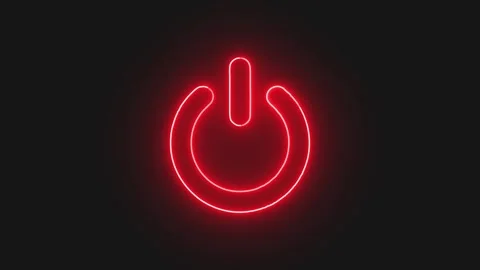 Red neon power button symbol glowing against dark black background light lo.. Stock Footage 345548086
