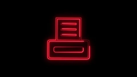 Red neon printer icon glowing on black background in seamless motion. Stock Footage 337330501