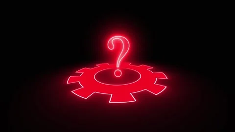 Red neon question mark on a gear symbol on animated black background, Glowi.. Stock Footage 332166020