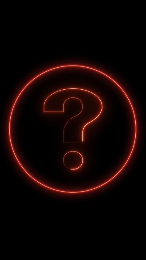 Red neon question mark inside a circle on black. Red neon question mark sym.. Stockbeeldmateriaal 345962563