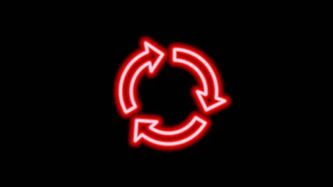 Red neon recycling arrow blinking on black background. Stock Footage 156561426