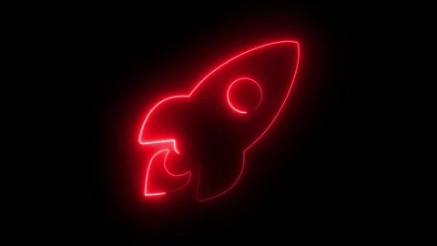 Red neon rocket ship glowing on black background, minimalist space travel a.. Vídeos de archivo 333700522