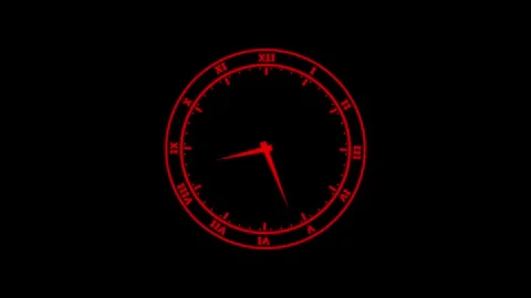 Red neon roman numeral clock face spinning fast motion time lapse loop watc.. Stock Footage 334039879