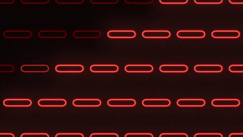 Red neon rounded rectangle pattern background with glowing lights, seamless rows Stockbeeldmateriaal 333189289