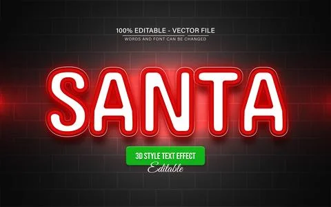 Red neon santa lights text effect editable Stock Illustration