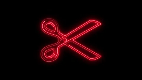 Red neon scissors icon motion graphics on black background. 動画素材 337330519
