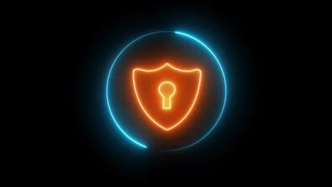 Red Neon Shield and Padlock Icon Depicting Cybersecurity and Online Data Pr.. Video stock 309265431