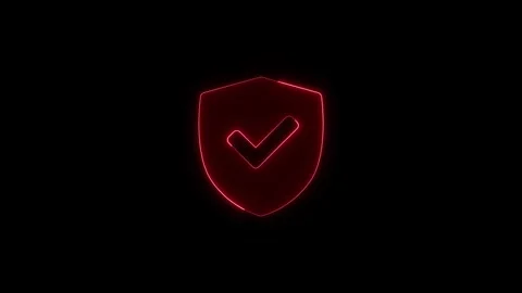 Red neon shield icon with check mark animating on black background represen.. Stock Footage 345550274