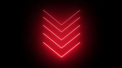 Red neon single-line directional down arrow animation. signal icon. Moving .. Video stock 296624133