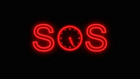 Red Neon SOS Sign with Clock Running Out of Time Animation. 스톡 동영상 332948854