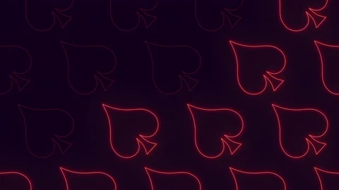 Red neon spades card pattern on black gradient Video stock 233297982