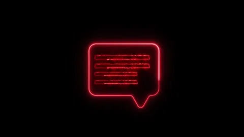 Red neon speech bubble icon animation. Red neon speech bubble chat message .. Stock Footage 334122972