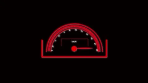 Red Neon Speedometer with KM/ H Scale on Black Background km/h tachometer Stock Footage 330347118
