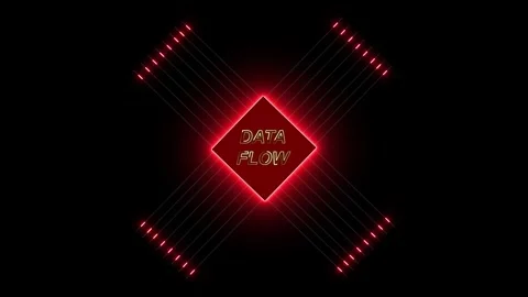 Red neon square with data flow text and connecting lines animation on black.. Video stock 337364003