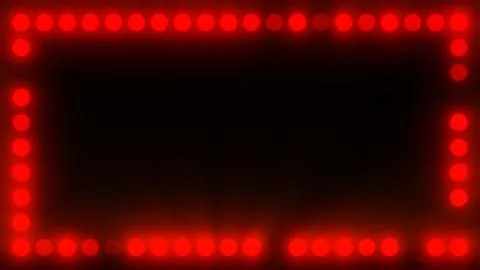 Red neon stage light border with glowing bulbs, dark center, and dramatic e.. Illustrazione stock