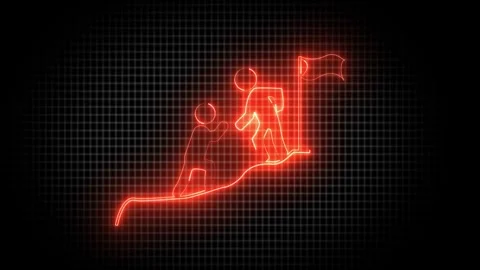 The red neon symbol indicates that ultimate victory is achieved through mut.. Stock Footage 308849367