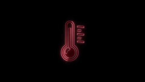 Red neon thermometer icon glowing on black background featuring a dynamic d.. Stock Footage 345549920