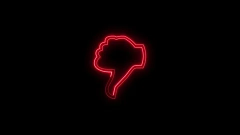Red neon thumb down icon glowing on black background loop motion clip. Stockbeeldmateriaal 337330727