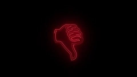 Red neon thumbs down symbol on black background Stock Footage 318596133