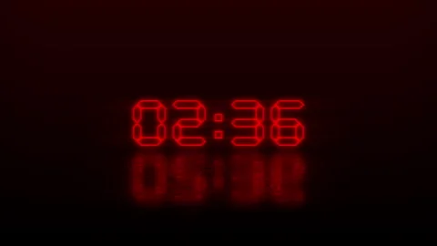 Red neon timer display with reflection for 5 second countdown timer Stock Footage 316056511