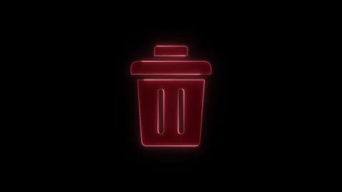 Red neon trash bin icon glowing on black background in a seamless looping d.. Stock Footage 345549659