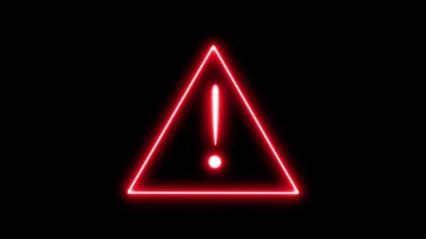 Red Neon Triangle with an Exclamation Mark Symbol on a Black Background war.. Stock Footage 330476177
