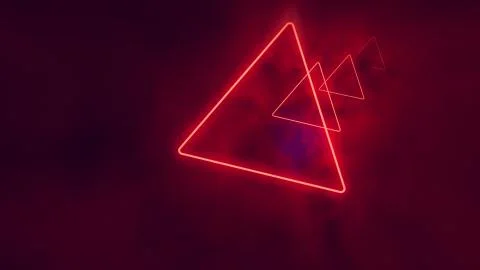 Red neon triangles in clouds. Illustrazione stock
